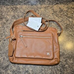 Wise Owl Leather Purse Crossbody Brown New  9x11"